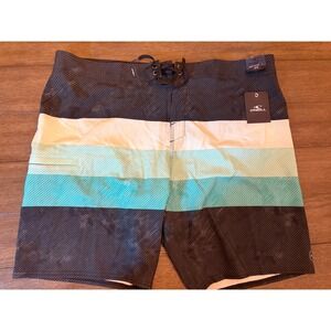 ONeill Hyperfreak Domain Board Shorts Mens 38 Black Teal Striped SU1106016X 19"